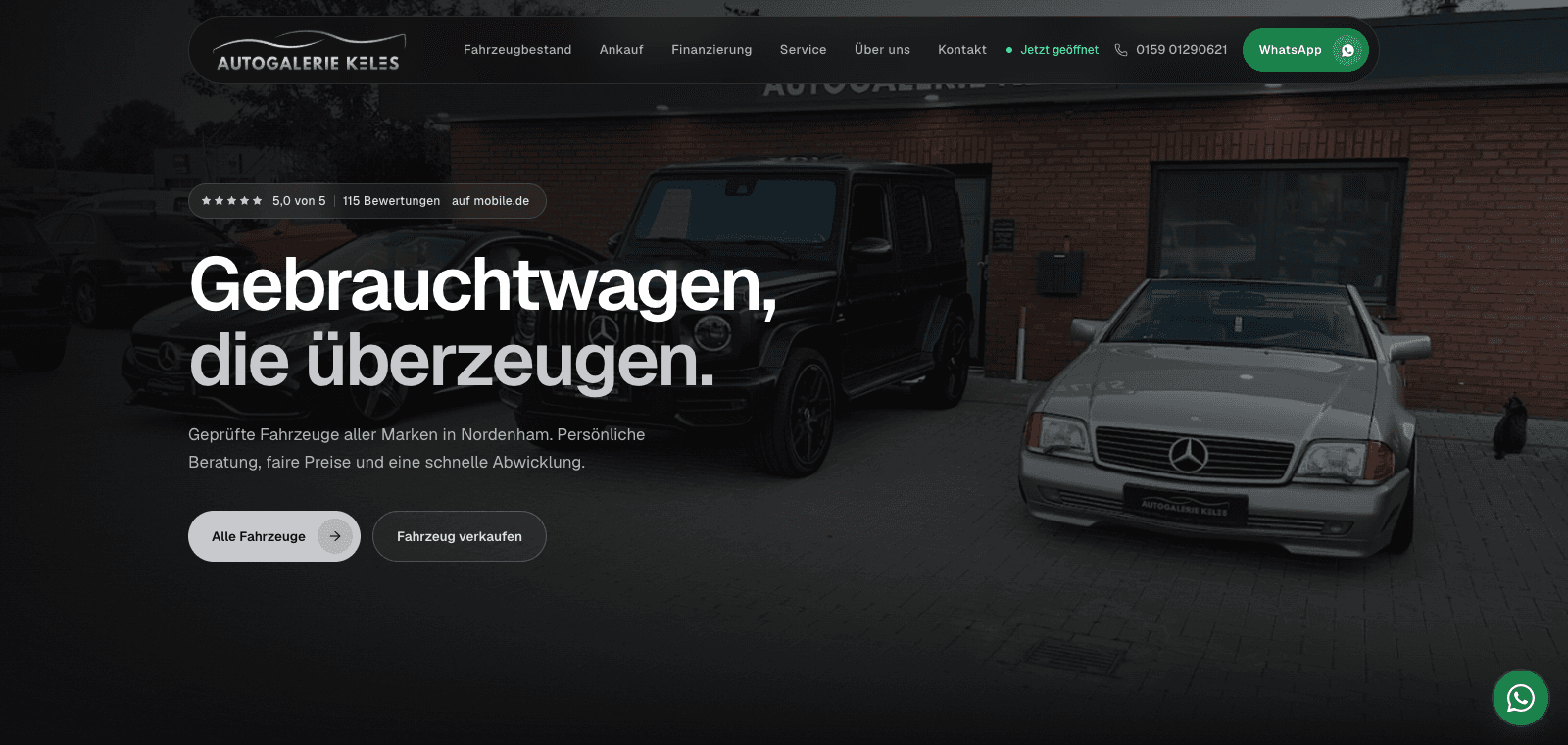 Screenshot der Website von Autogalerie Keles