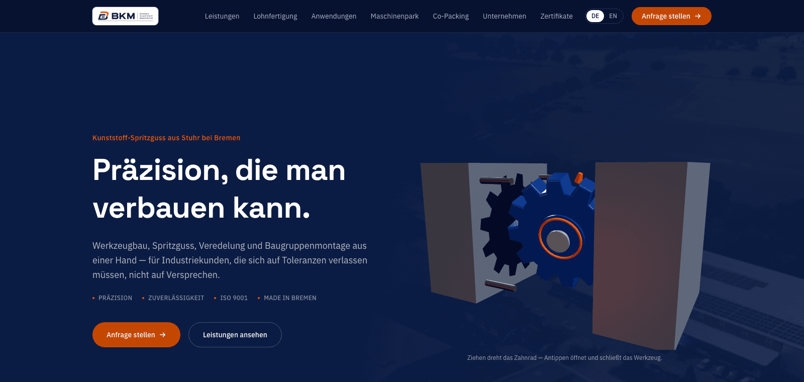 Screenshot of the BKM Bremer Kunststoff Manufaktur website