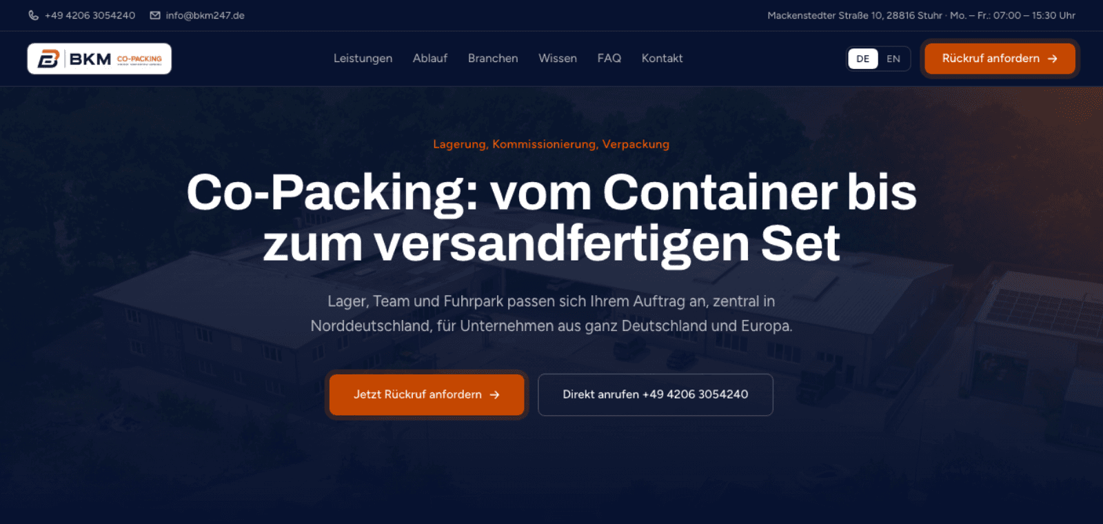 Screenshot der Website von BKM Co-Packing