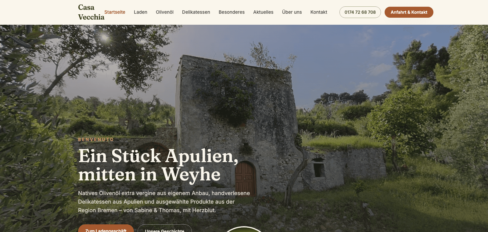 Screenshot der Website von Casa Vecchia