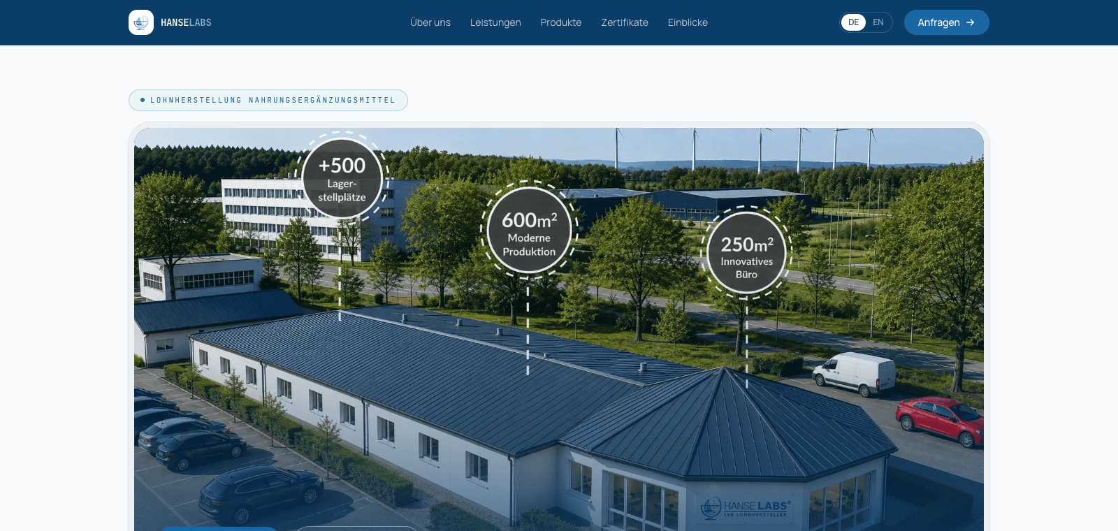 Screenshot der Website von Hanse Labs AG