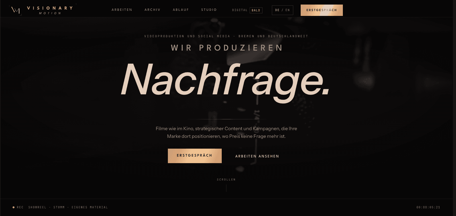 Screenshot der Website von Visionary Motion